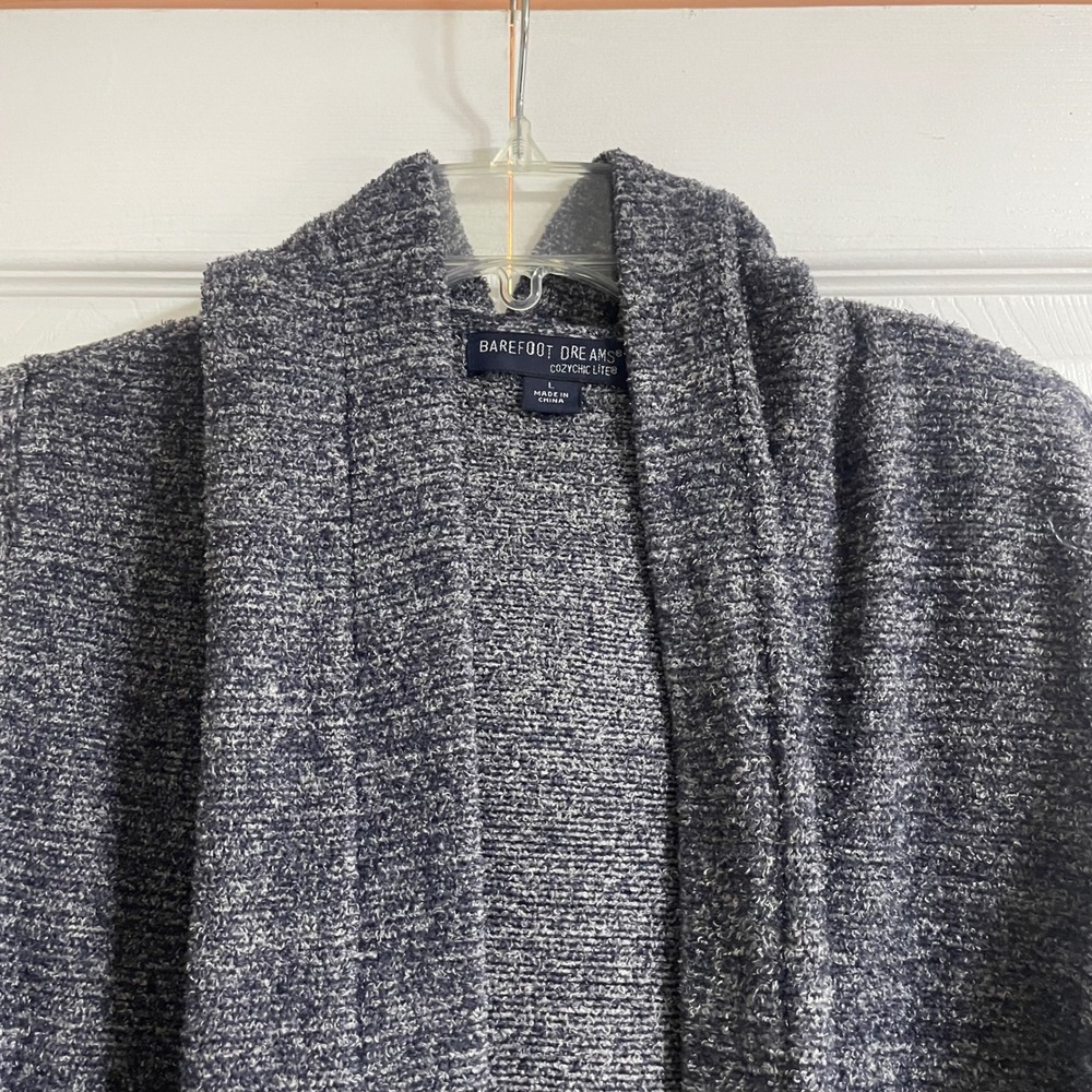 Barefoot Dreams CozyChic Lite Cardigan Hooded Pockets Navy Heathered Hooded L - Picture 4 of 16